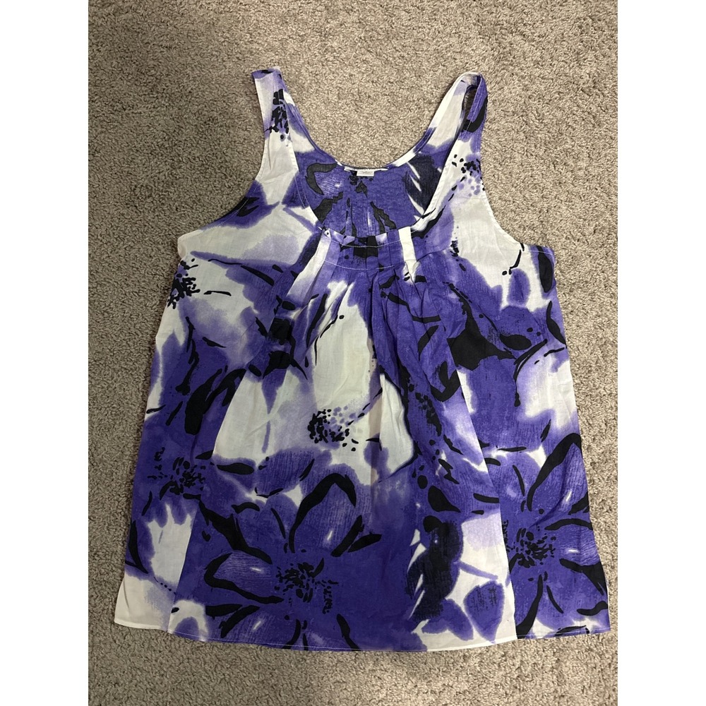 Calvin Klein Purple Floral Pleated Scoop Neck Sleeveless Cotton Tank Top Small
